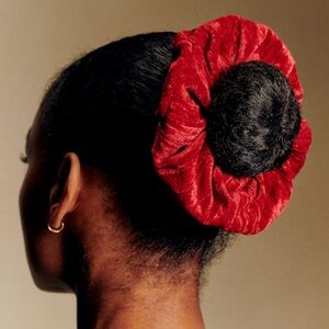 Sezane Red Crushed Velvet Scrunchie